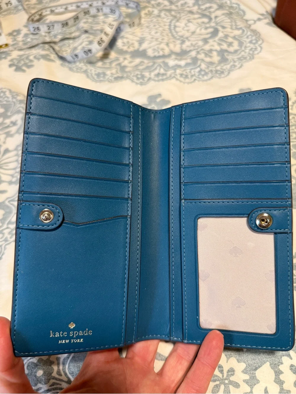 KATE SPADE Teal Saffiano Zip Card Holder Wallet